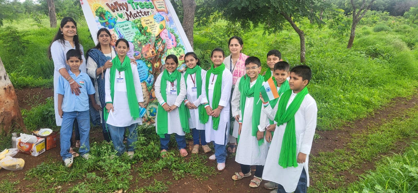Volunteers & School Students Planting Native Saplings at Mahadevwadi